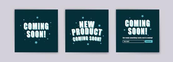 Coming soon banners. Vector template for banners, posters, cards and social media posts.