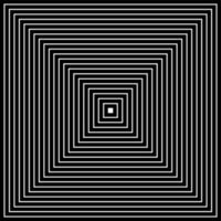 Op Art squares in black an white with diagonal lines making an optical illusion of pyramids or tunnel. Vector isolated on white background