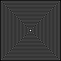 Op Art squares in black an white with diagonal lines making an optical illusion of pyramids or tunnel. Vector isolated on white background