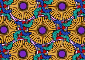 tela de estampado de cera africana, adornos étnicos hechos a mano para su diseño, flores étnicas afro y elementos geométricos de motivos tribales. textura colorida del vector, fondo del estilo de la moda de Ankara de la materia textil de África vector