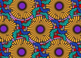 African Wax Print fabric, Ethnic handmade ornament for your design, Afro Ethnic flowers and tribal motifs geometric elements. Vector colorful texture, Africa textile Ankara fashion style background