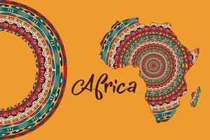 Africa patterned map. Banner with tribal traditional grunge African pattern, elements, concept design. Vector isolated on orange background