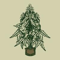Vinatge marijuana plant handrawn vector