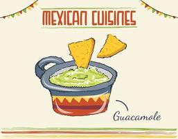 guacamole de comida mexicana con nachos vector