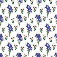 Iris Flower and leaf Seamless Pattern Design vector