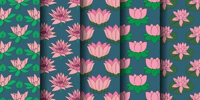 Waterlily flower Seamless Pattern Design Bundle vector