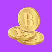 pila de efectivo de bitcoin, icono 3d de moneda de oro para negocios