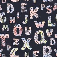 Vector seamless pattern with colorful letters on dark background. Alphabet. Can be used for wallpaper, pattern fills, web page, surface textures, textile print, wrapping paper, design presentation