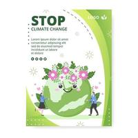 Save Planet Earth Poster Template Flat Design Environment With Eco Friendly Editable Illustration Square Background to Social Media or Greeting Card vector