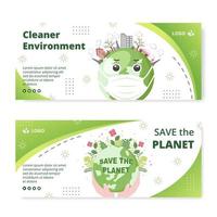 Save Planet Earth Banner Template Flat Design Environment With Eco Friendly Editable Illustration Square Background to Social Media or Greeting Card vector