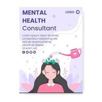 Ilustración de diseño plano de plantilla de póster de consultor de atención de salud mental editable de fondo cuadrado para redes sociales, tarjetas de felicitación y web vector