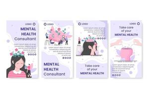 Ilustración de diseño plano de plantilla de historias de consultor de atención de salud mental editable de fondo cuadrado para redes sociales, tarjetas de felicitación y web vector