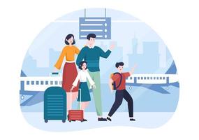 Family Time of Joyful Parents and Children Spending Time Together at Travel Doing Various Relaxing Activities in Cartoon Flat Illustration for Poster or Background vector