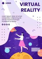 Gafas vr con plantilla de volante de juego de realidad virtual, ilustración de diseño plano editable de fondo cuadrado para redes sociales, tarjetas de felicitación o web vector