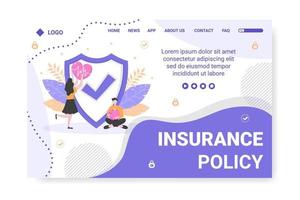 Insurance Policy Landing Page Template Flat Design Illustration Editable of Square Background for Social media, Feed, Greeting Card and Web vector