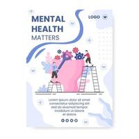 Ilustración de diseño plano de plantilla de cartel de atención de salud mental editable de fondo cuadrado para redes sociales, tarjetas de felicitación y web vector