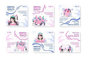 Mental Health Care Post Template Flat Design Illustration Editable of Square Background for Social media, Greeting Card and Web vector