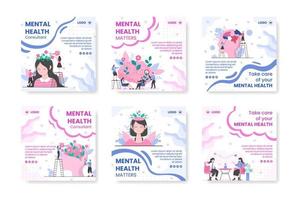 Mental Health Care Post Template Flat Design Illustration Editable of Square Background for Social media, Greeting Card and Web vector