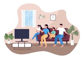 Family Time of Joyful Parents and Children Spending Time Together at Home Doing Various Relaxing Activities in Cartoon Flat Illustration for Poster or Background vector