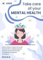 Mental Health Care Flyer Template Flat Design Illustration Editable of Square Background for Social media, Greeting Card and Web vector