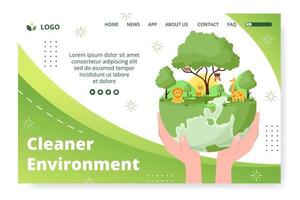 Save Planet Earth Landing Page Template Flat Design Environment With Eco Friendly Editable Illustration Square Background to Social Media or Greeting Card vector