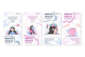 Mental Health Care Stories Template Flat Design Illustration Editable of Square Background for Social media, Greeting Card and Web vector