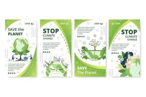 Save Planet Earth Stories Template Flat Design Environment With Eco Friendly Editable Illustration Square Background to Social Media or Greeting Card vector