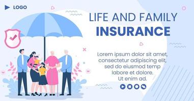 plantilla de publicación de seguro de vida familiar diseño plano ilustración editable fondo cuadrado para redes sociales o tarjeta de felicitación vector