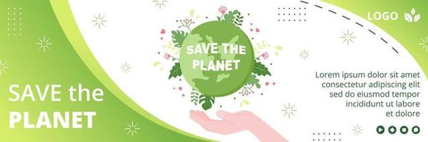 Save Planet Earth Cover Template Flat Design Environment With Eco Friendly Editable Illustration Square Background to Social Media or Greeting Card vector