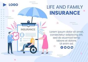 Family Life Insurance Brochure Template Flat Design Editable Illustration Square Background to Social Media or Greeting Card vector