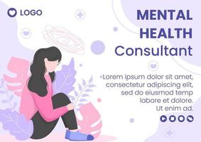 Ilustración de diseño plano de plantilla de folleto de consultor de atención de salud mental editable de fondo cuadrado para redes sociales, tarjetas de felicitación y web vector