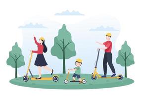 Family Time of Joyful Parents and Children Spending Time Together at Park Doing Various Relaxing Activities in Cartoon Flat Illustration for Poster or Background vector