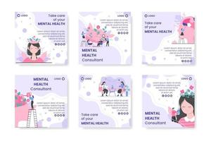 Ilustración de diseño plano de plantilla de publicación de consultor de atención de salud mental editable de fondo cuadrado para redes sociales, tarjetas de felicitación y web vector