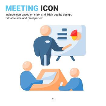 vector de icono de reunión con estilo de color plano aislado sobre fondo blanco. concepto de icono de símbolo de signo de presentación de ilustración vectorial para negocios, finanzas, industria, empresa, aplicaciones, web y todos los proyectos