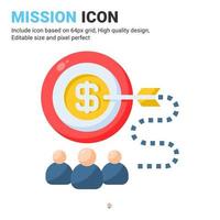 Mission icon vector with flat color style isolated on white background. Vector illustration target, goals sign symbol icon concept for business, finance, industry, company, apps, web and project