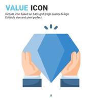 Value icon vector with flat color style isolated on white background. Vector illustration valuable, precious sign symbol icon concept for business, finance, industry, company, apps, web and project