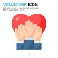 Volunteer icon vector with flat color style isolated on white background. Vector illustration voluntary sign symbol icon concept for business, finance, industry, company, apps, web and project