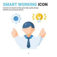 Smart working icon vector with flat color style isolated on white background. Vector illustration creative work sign symbol icon concept for business, industry, company, apps, web and project