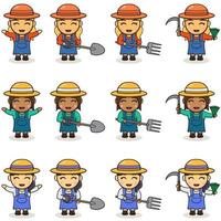 cute farmer vector design with fork, shovel and sickle.