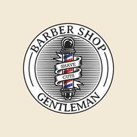 Vintage Barber Shop Logo Badge. Hand drawn Vector illustration