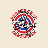 Vintage Barber Shop Logo Badge. Hand drawn Vector illustration