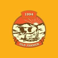 Vintage Farmer Logo Badge. Hand made Vector Illustration