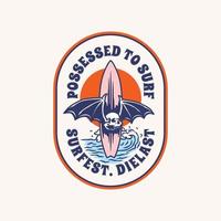 Vintage Bat Surfing Club Logo Badge. Hand made Vector Illustration