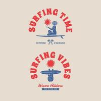 Vintage Surfing Club Logo Badge. Hand made Vector Illustration