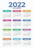 2022 calendar. 12 months templates. week start with sunday. vector illustration