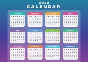 diseño de calendario 2022. Diseño de calendario de todas las estaciones Efecto de fondo de vidrio minimalista. telón de fondo de color mudo vector