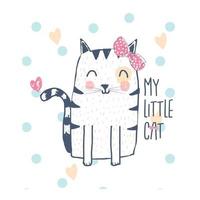 Cute cat and the phrase cute weow. Sketch kitty vector illustration.