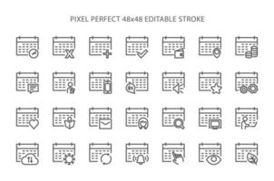 Simple set of calendar related vector line icons.