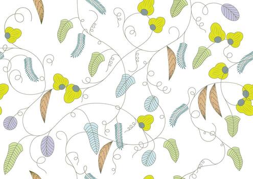 Horizontally And Vertically Repeatable Botanical Vector Background With Flat Plants Drawings.