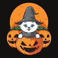 cabeza de calabazas con lindo gato halloween vector